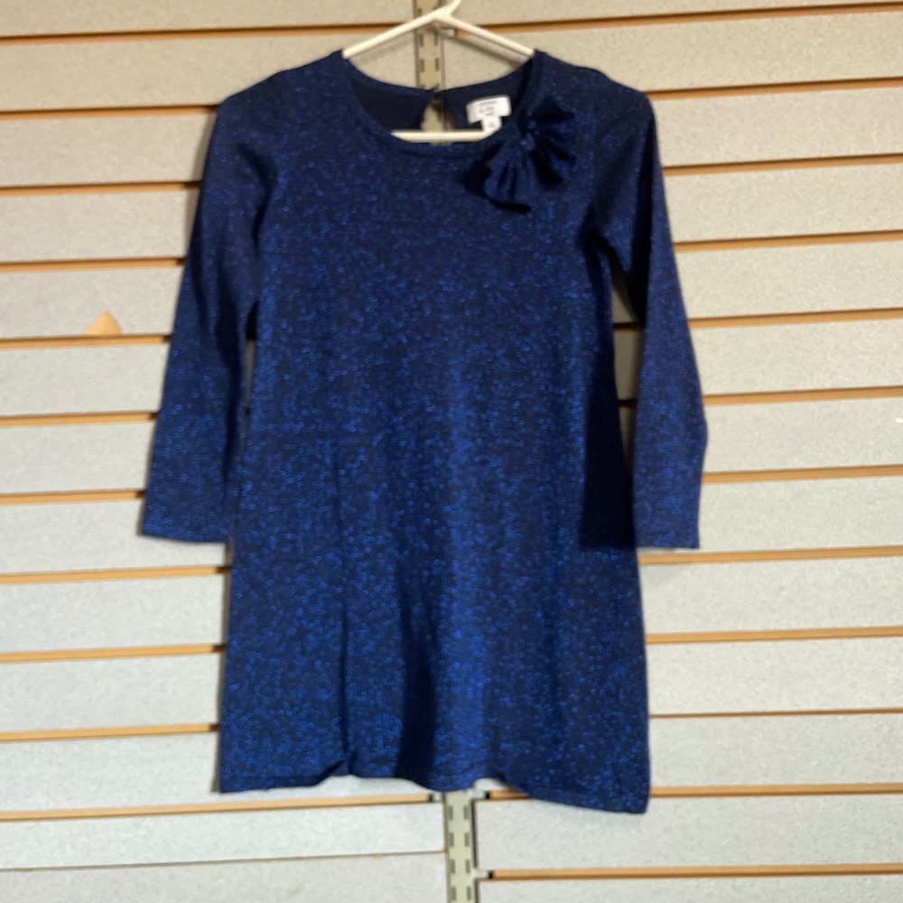 Crown & Ivy Kids Girls Navy Blue Metallic Shimmer Bow Accent Knit Dress‎ Size M